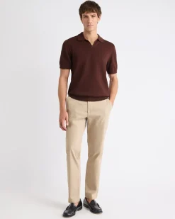Cotton Short-Sleeve Polo with Johnny Collar
