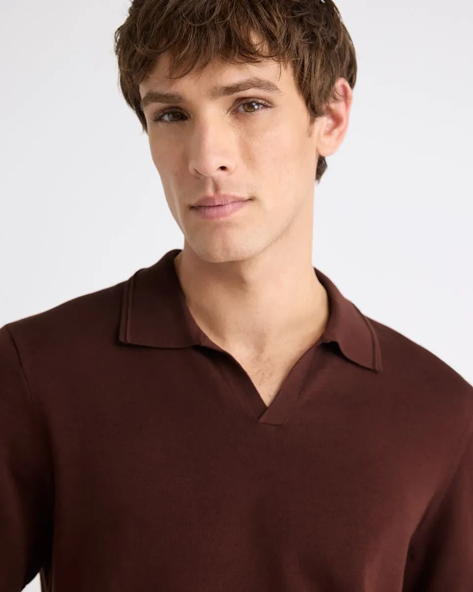 Cotton Short-Sleeve Polo with Johnny Collar
