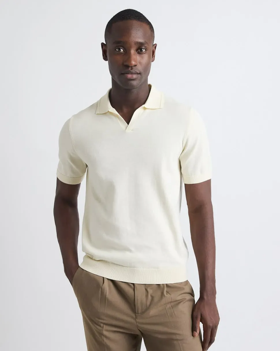 Cotton Short-Sleeve Polo with Johnny Collar