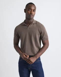 Cotton Short-Sleeve Polo with Johnny Collar