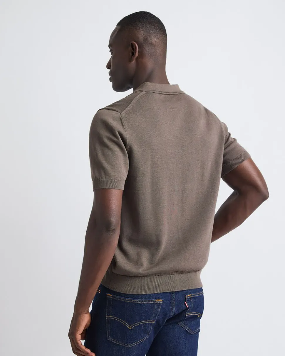 Cotton Short-Sleeve Polo with Johnny Collar