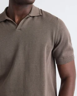 Cotton Short-Sleeve Polo with Johnny Collar