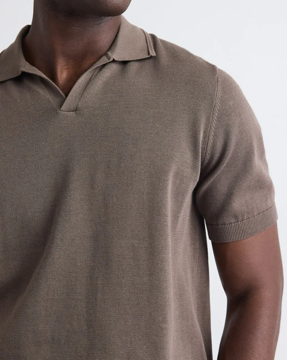 Cotton Short-Sleeve Polo with Johnny Collar