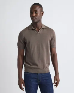 Cotton Short-Sleeve Polo with Johnny Collar