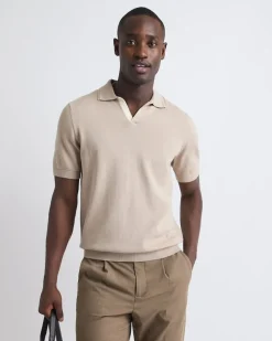 Cotton Short-Sleeve Polo with Johnny Collar