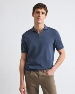 Cotton Short-Sleeve Polo with Johnny Collar