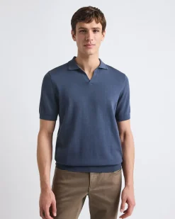 Cotton Short-Sleeve Polo with Johnny Collar
