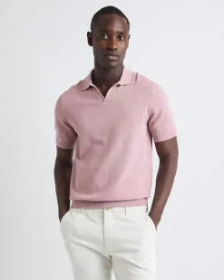 Cotton Short-Sleeve Polo with Johnny Collar