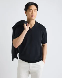 Cotton Short-Sleeve Polo with Johnny Collar