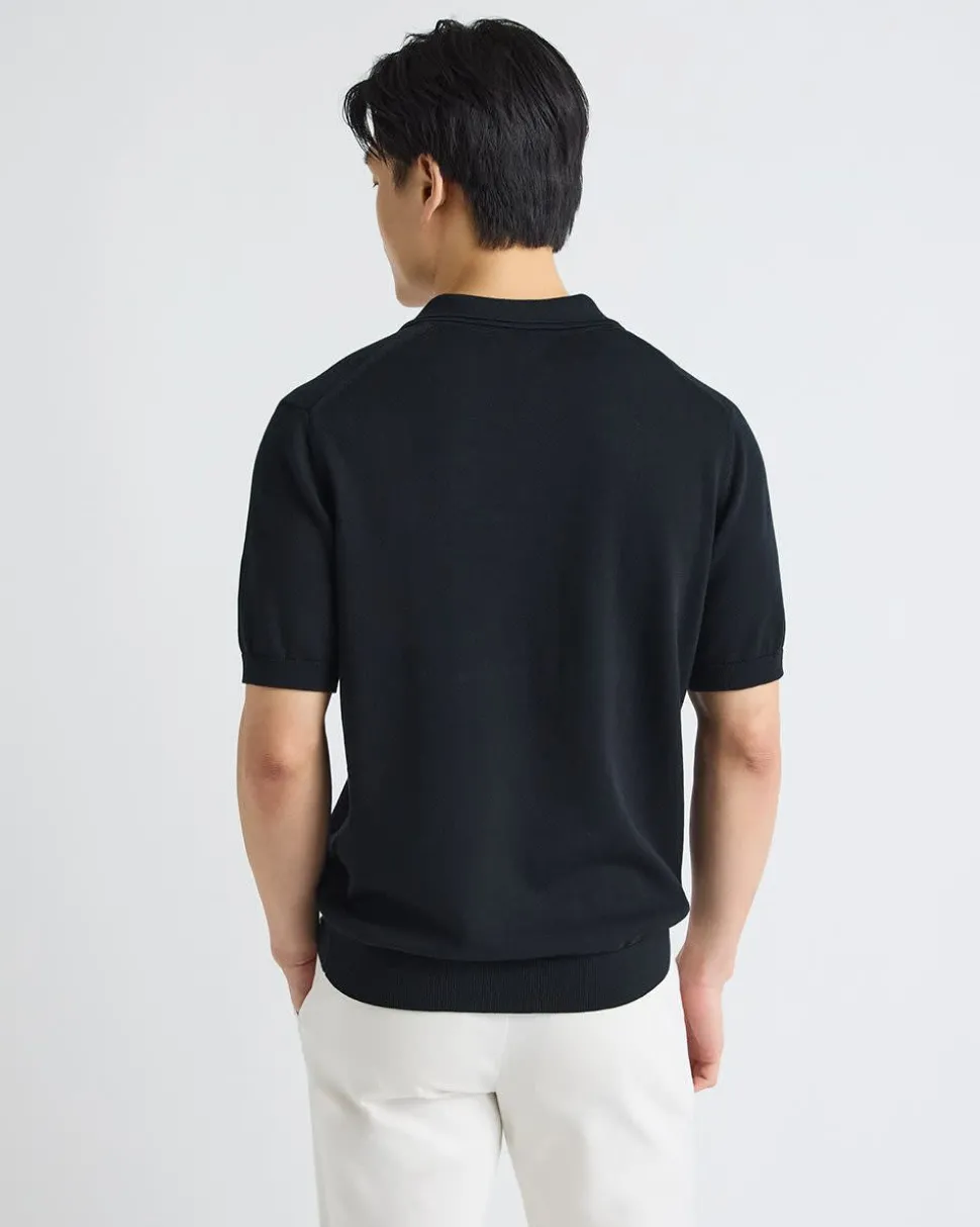 Cotton Short-Sleeve Polo with Johnny Collar