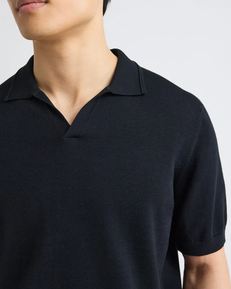 Cotton Short-Sleeve Polo with Johnny Collar