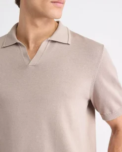 Cotton Short-Sleeve Polo with Johnny Collar