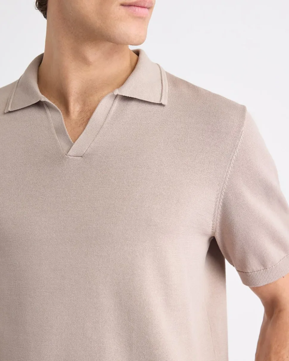 Cotton Short-Sleeve Polo with Johnny Collar