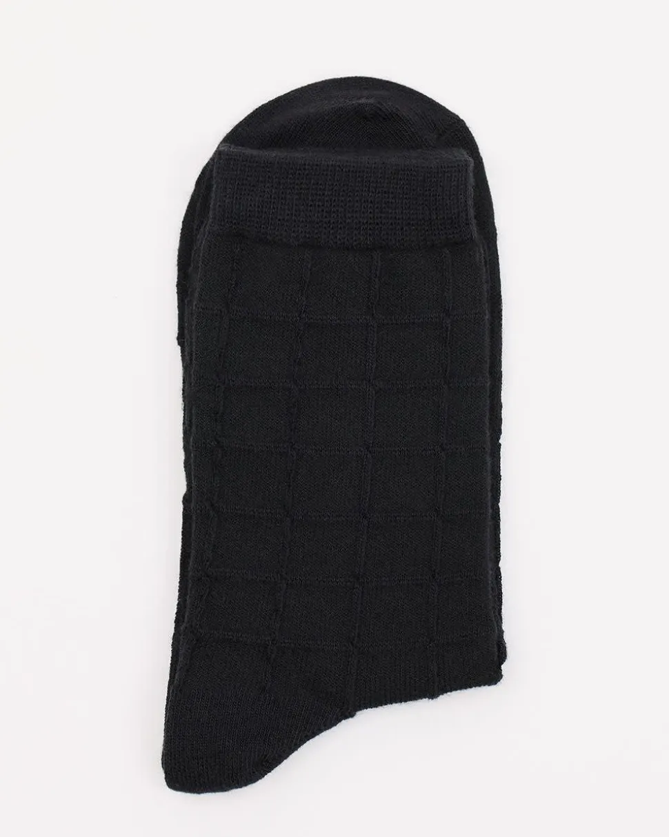 Cotton Socks with Textured Checkered Pattern