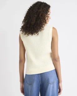 Cotton-Merino-Blend Short Sweater Vest with Henley Neckline
