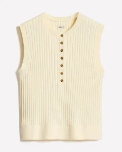 Cotton-Merino-Blend Short Sweater Vest with Henley Neckline