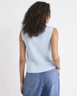 Cotton-Merino-Blend Short Sweater Vest with Henley Neckline