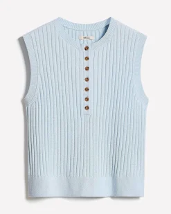 Cotton-Merino-Blend Short Sweater Vest with Henley Neckline