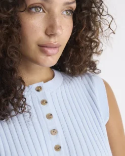 Cotton-Merino-Blend Short Sweater Vest with Henley Neckline