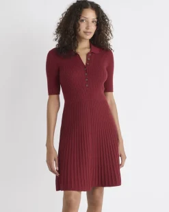 Cotton-Merino-Blend Short-Sleeve Ribbed Polo Dress