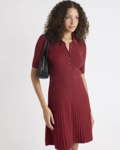 Cotton-Merino-Blend Short-Sleeve Ribbed Polo Dress