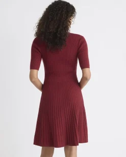 Cotton-Merino-Blend Short-Sleeve Ribbed Polo Dress