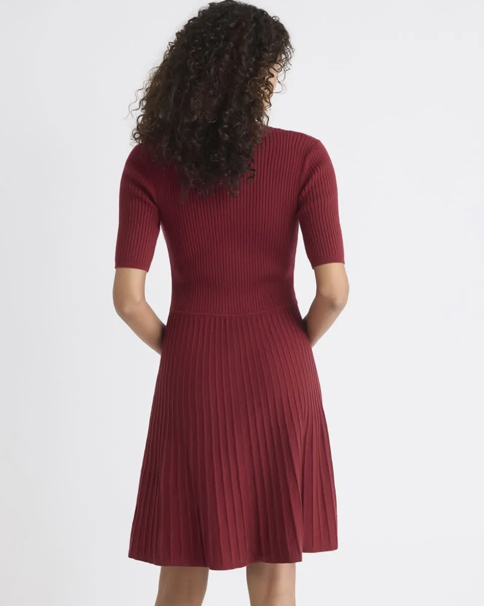 Cotton-Merino-Blend Short-Sleeve Ribbed Polo Dress