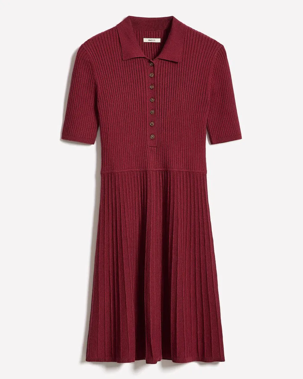 Cotton-Merino-Blend Short-Sleeve Ribbed Polo Dress