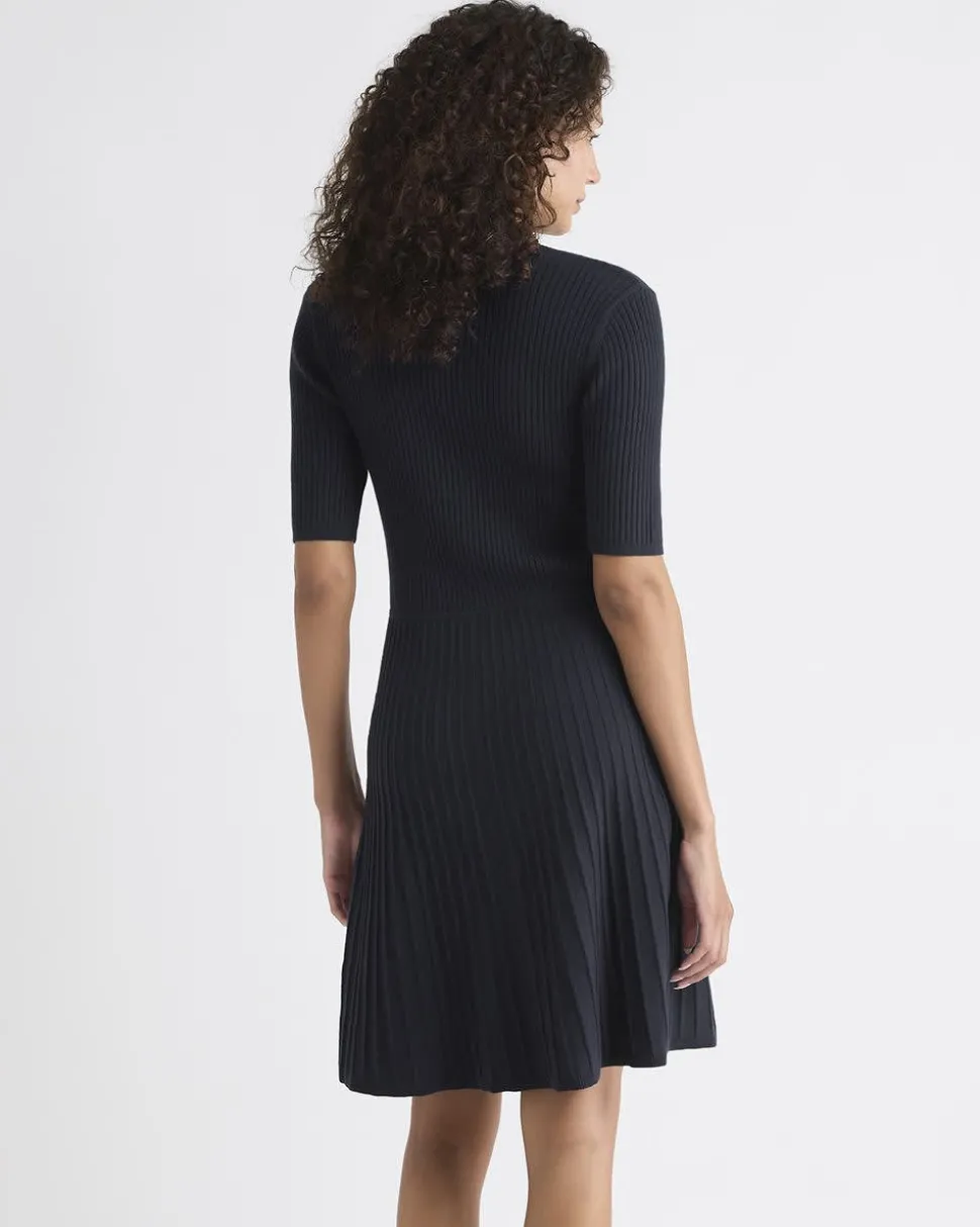 Cotton-Merino-Blend Short-Sleeve Ribbed Polo Dress