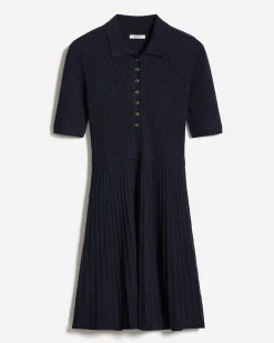 Cotton-Merino-Blend Short-Sleeve Ribbed Polo Dress