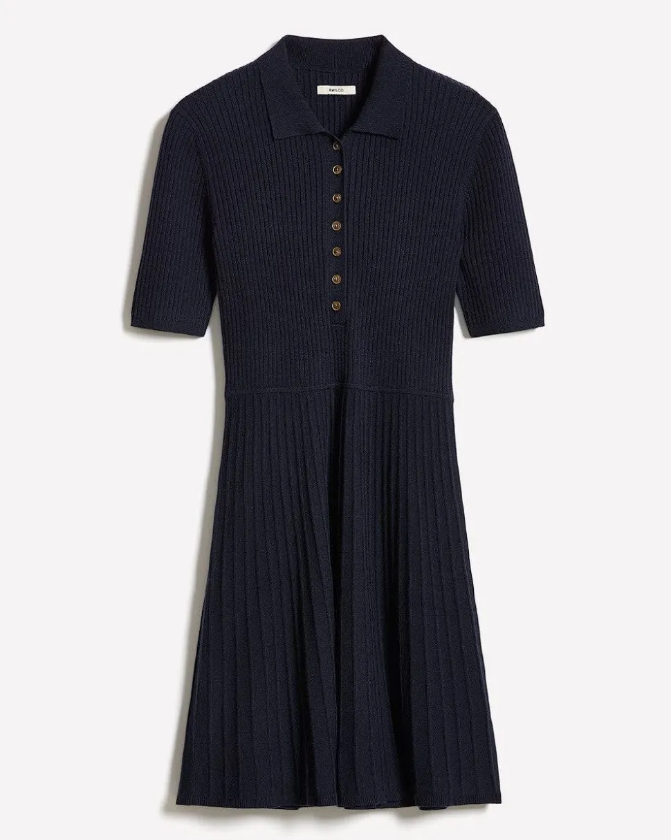 Cotton-Merino-Blend Short-Sleeve Ribbed Polo Dress