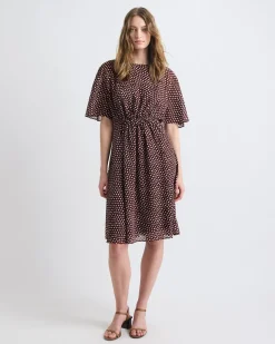 Crew-Neck Chiffon Midi Dress with Short Flutter Sleeves