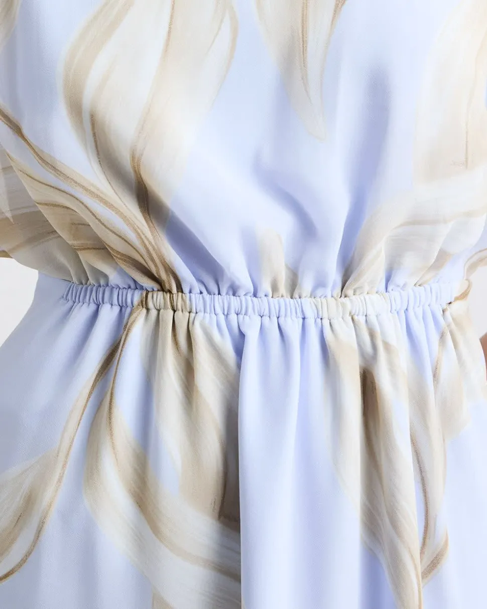 Crew-Neck Chiffon Midi Dress with Short Flutter Sleeves