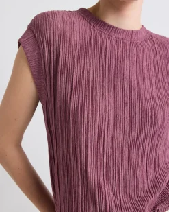 Crew-Neck Crinkled-Knit Top with Cap Sleeves