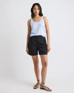 Crew-Neck Linen-Blend Tank Top