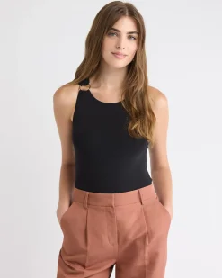 Crew-Neck Racerback Fitted Tank with Ring on Shoulder