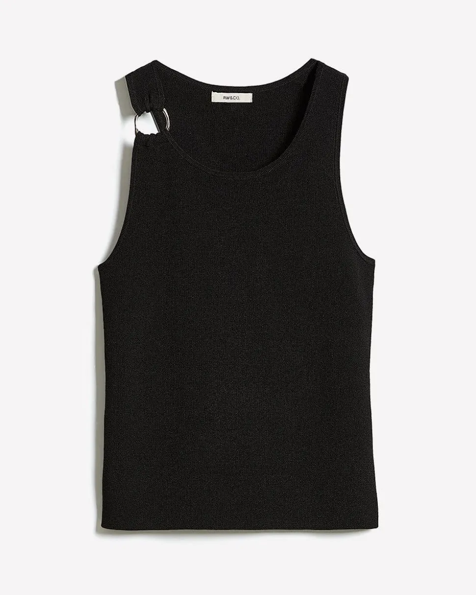 Crew-Neck Racerback Fitted Tank with Ring on Shoulder