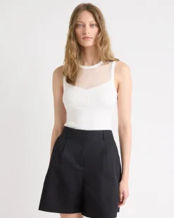 Crew-Neck Ribbed Cami with Sheer Yoke