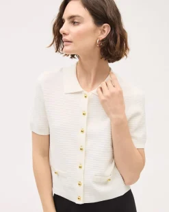 Cropped Cardigan with Shirt Collar