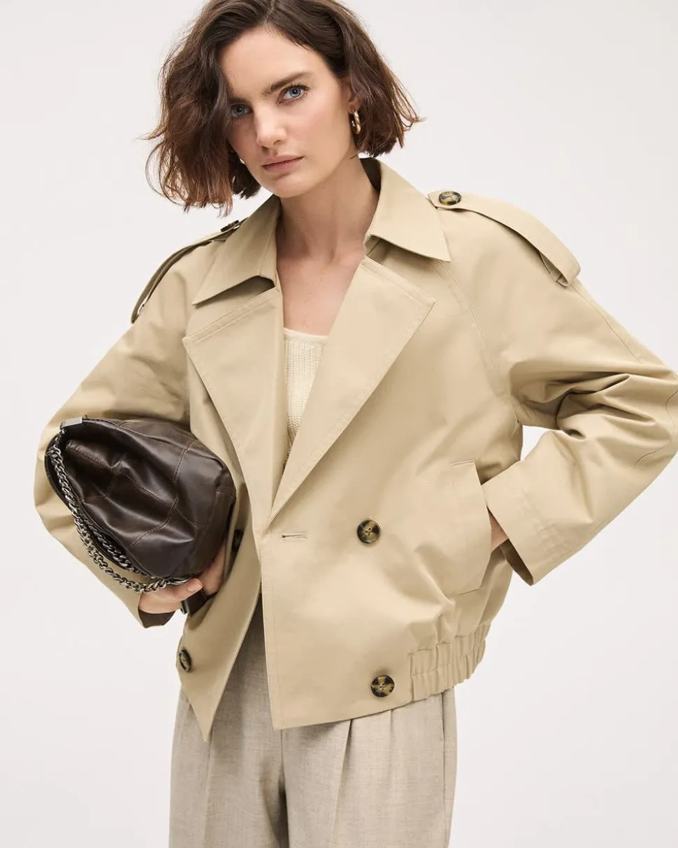 Cropped Double-Breasted Cotton Trench Coat