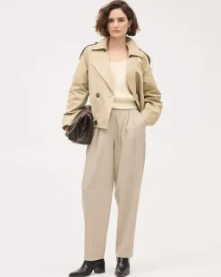 Cropped Double-Breasted Cotton Trench Coat