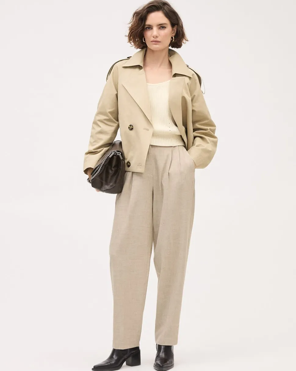 Cropped Double-Breasted Cotton Trench Coat