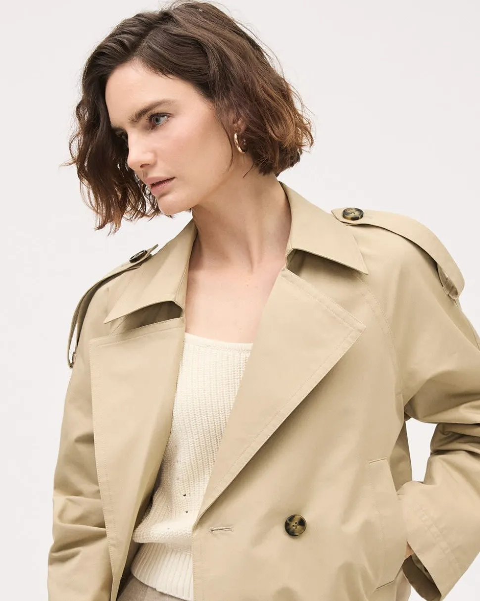 Cropped Double-Breasted Cotton Trench Coat