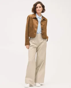 Cropped Long-Sleeve Buttoned-Down Striped Poplin Blouse