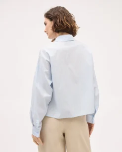 Cropped Long-Sleeve Buttoned-Down Striped Poplin Blouse