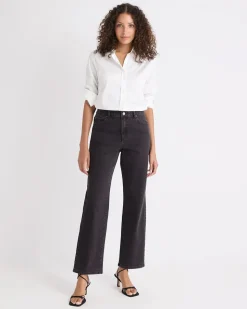 Dark Grey High-Rise Straight-Leg Jeans