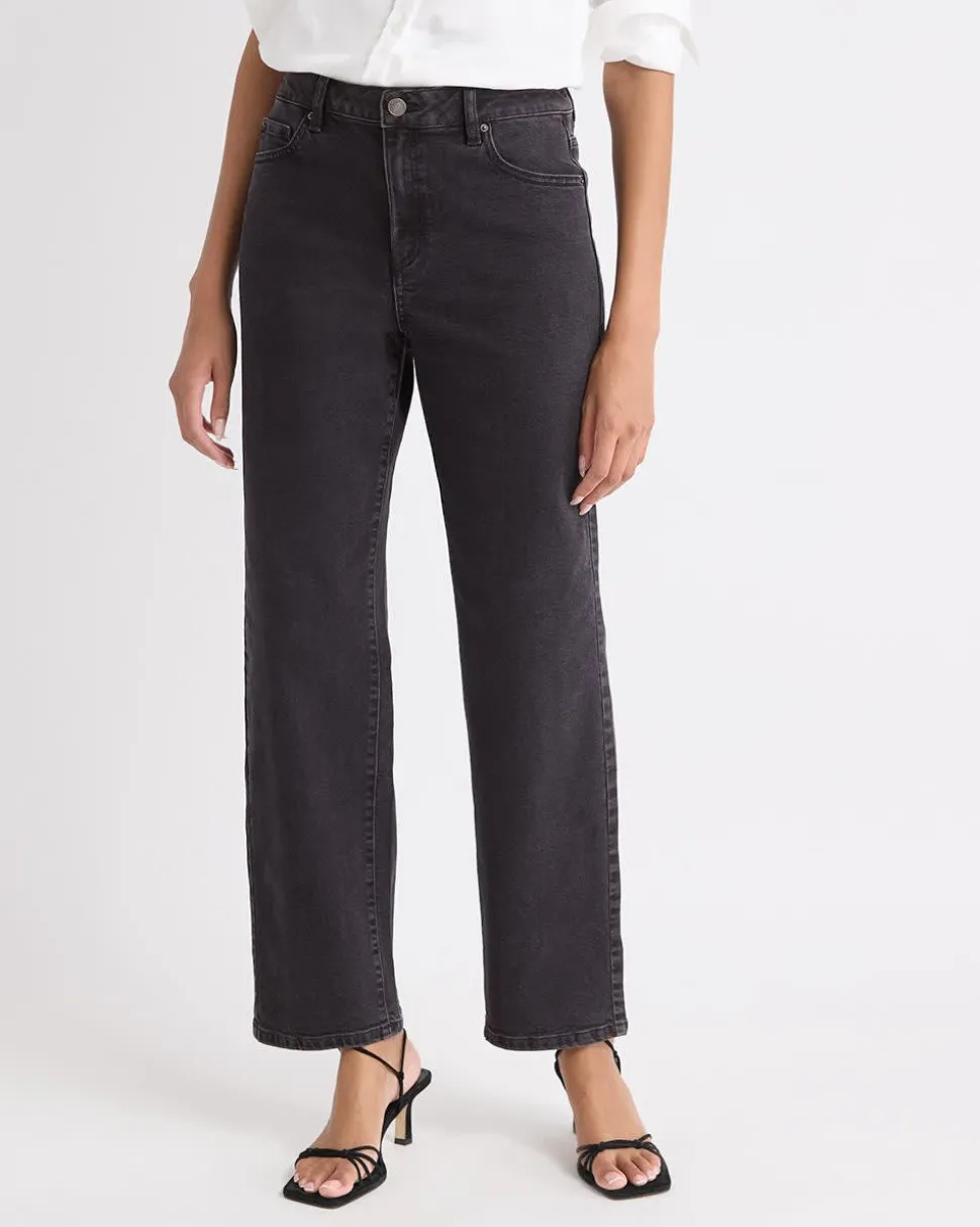 Dark Grey High-Rise Straight-Leg Jeans