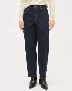 Dark-Wash High-Rise Barrel Jeans