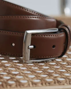 Double Loop Leather Belt with Square Buckle