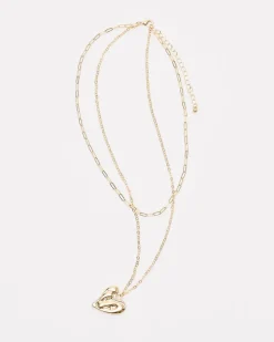 Double-Chain Necklace with Hammered Heart Pendant